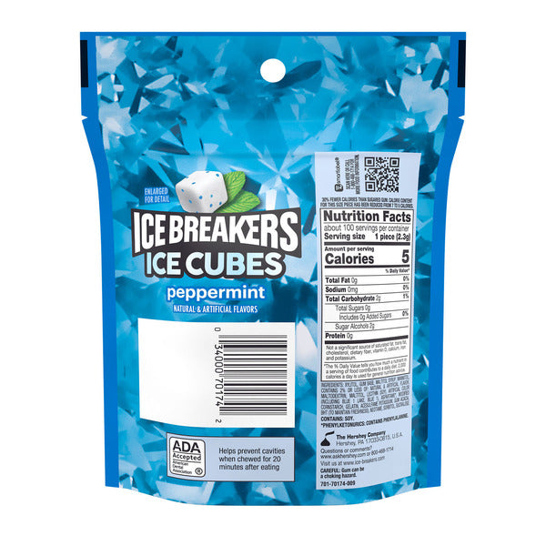 ICE BREAKERS Ice Cubes Peppermint Flavored Sugar Free Chewing Gum Pouch, 8.11 oz (100 Pieces)  DestGlow
