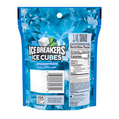 ICE BREAKERS Ice Cubes Peppermint Flavored Sugar Free Chewing Gum Pouch, 8.11 oz (100 Pieces)