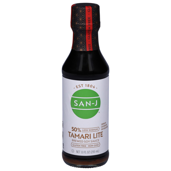 San-J Brewed Soy Sauce, Tamari Lite, 50% Less Sodium  DestGlow
