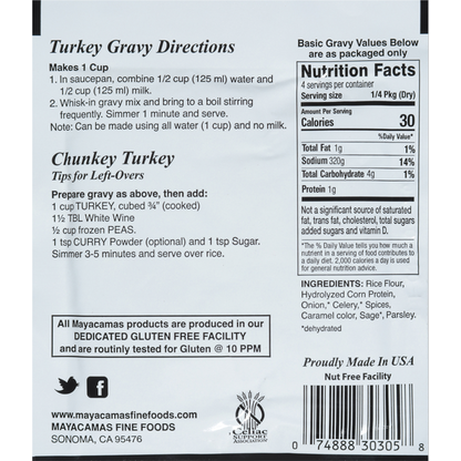 Mayacamas Fine Foods Gravy Mix, Gluten Free, Turkey Flavored
