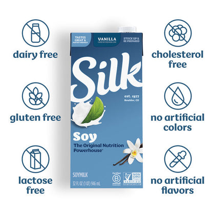 Silk Soy Milk, Organic Vanilla, Shelf Stable, Dairy Free, Lactose Free, Vegan Milk with 6g Protein per Serving, 32 FL OZ Quart