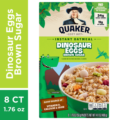 Quaker Instant Oatmeal Dinosaur Eggs Brown Sugar 1.76 Oz, 8 Count