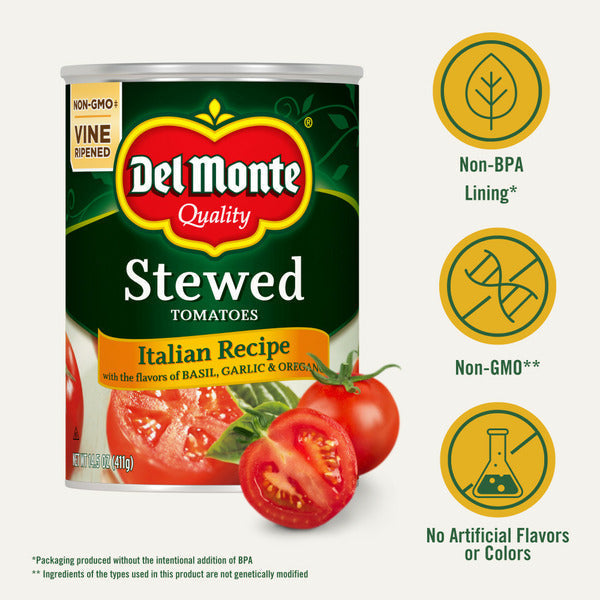 Del Monte Italian Recipe Stewed Tomatoes with the Flavors of Basil, Garlic &amp; Oregano  DestGlow