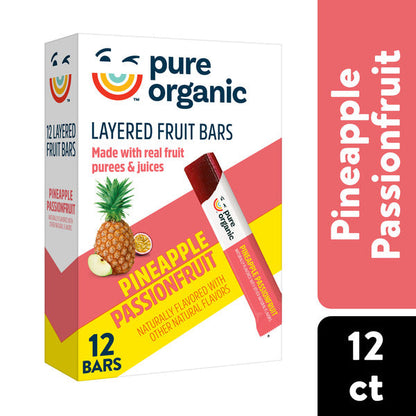 Pure Organic Pineapple Passionfruit Layered Fruit Bars, Gluten Free, 12 Count