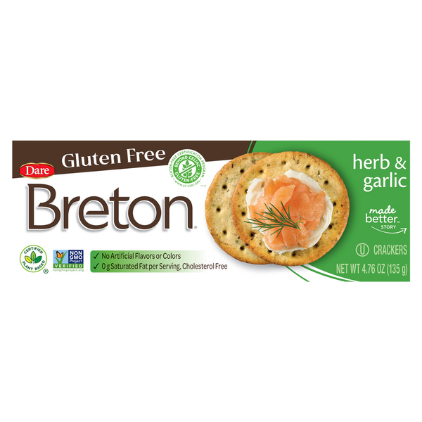 Dare Breton Crackers, Gluten Free, Herb &amp; Garlic  DestGlow