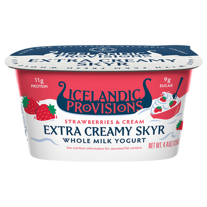 Icelandic Provisions Yogurt, Strawberries &amp; Cream, Whole Milk, Extra Creamy Skyr
