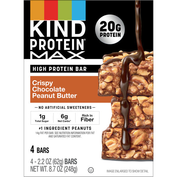 KIND Gluten Free, Protein MAX, Crispy Chocolate Peanut Butter Protein Bars, 4 Count Box  DestGlow