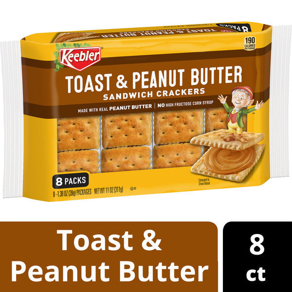 Keebler Toast and Peanut Butter Sandwich Crackers, Lunch Snacks, 8 Count  DestGlow