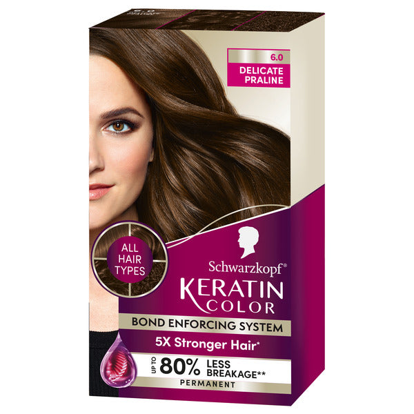 Schwarzkopf Keratin Hair Dye 6.0 Delicate Praline, Permanent Hair Color, 1 Use  DestGlow