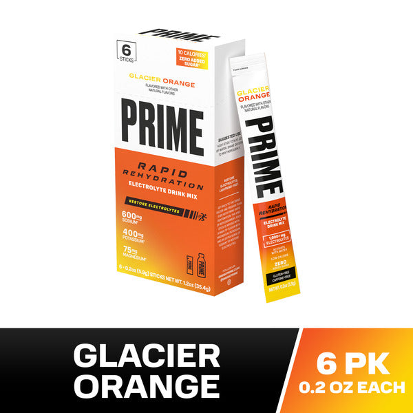 PRIME Rapid Rehydration Sticks - US - Glacier Orange 6ct Carton  DestGlow