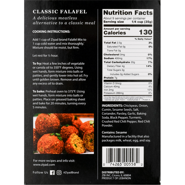 Ziyad Falafel Mix, Premium, Vegetable Burger  DestGlow