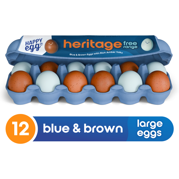 Happy Egg Heritage Breed Blue &amp; Brown Free Range Large Grade A Eggs  DestGlow