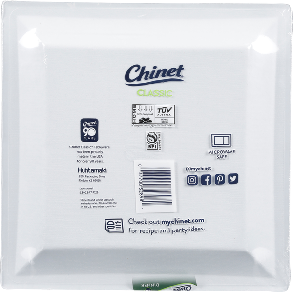 Chinet Classic Compostable Square Dinner 9-1/2 Inch Plates  DestGlow