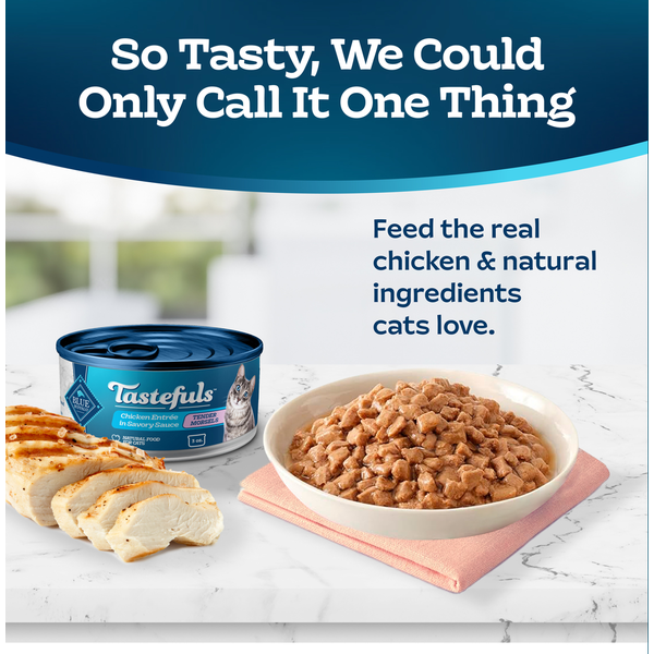Blue Buffalo Tastefuls Natural Wet Food for Adult Cats, Chicken Entrée Morsels in Gravy