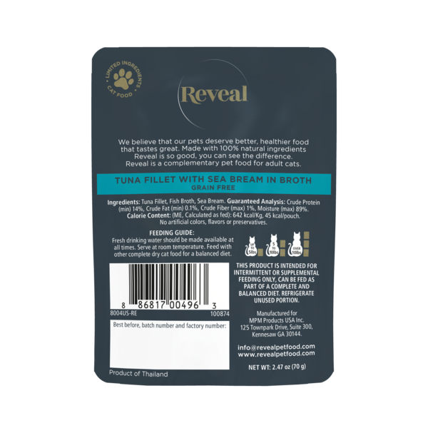 Reveal Natural Wet Cat Food, Tuna Fillet with Sea Bream in Broth