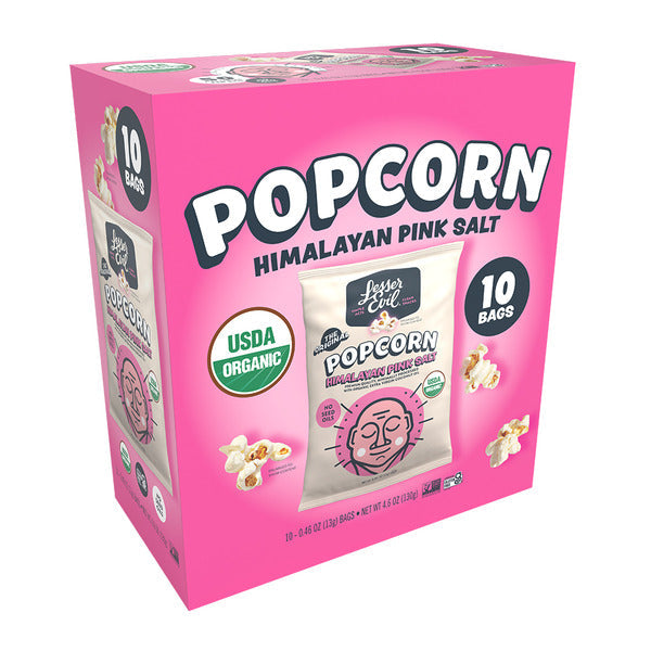 LesserEvil  Organic Popcorn, Snack Pack Box, Himalayan Pink  DestGlow