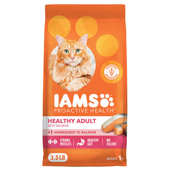 IAMS PROACTIVE HEALTH Adult Healthy Dry Cat Food with Salmon Cat Kibble, 3.5 lb. Bag