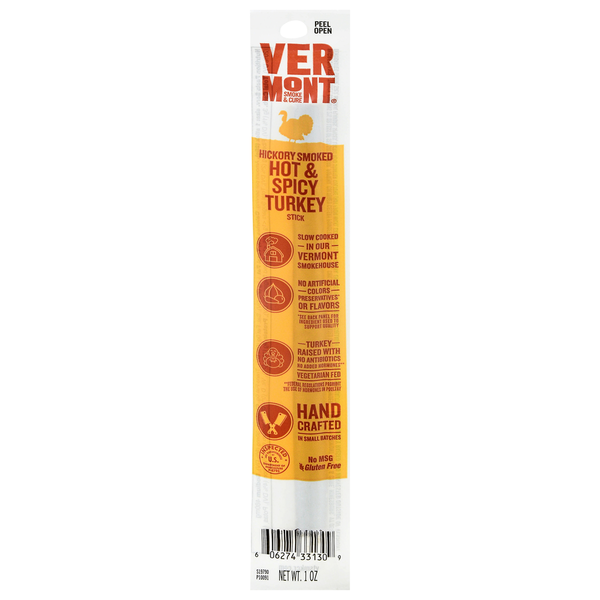 Vermont Smoke &amp; Cure Hickory Smoked Hot &amp; Spicy Turkey Stick