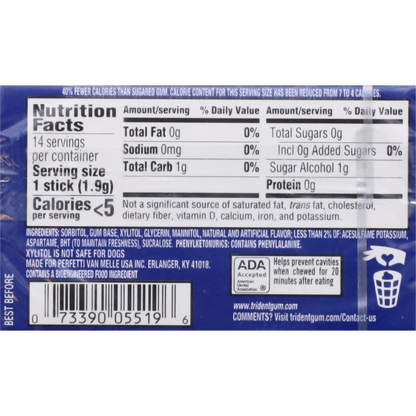 Trident Gum, Sugar Free, Perfect Peppermint  DestGlow