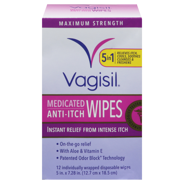 Vagisil Wipes, Medicated, Maximum Strength, Anti-Itch - 5 x 7.28  DestGlow