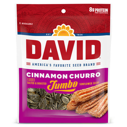 DAVID Cinnamon Churro Flavored Jumbo Sunflower Seeds  DestGlow