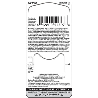 RAYOVAC Lithium Coin Cell Batteries Size 2032 3V