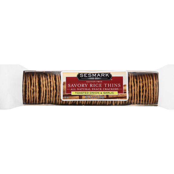 Sesmark Rice Thins, Savory, Toasted Onion &amp; Garlic  DestGlow