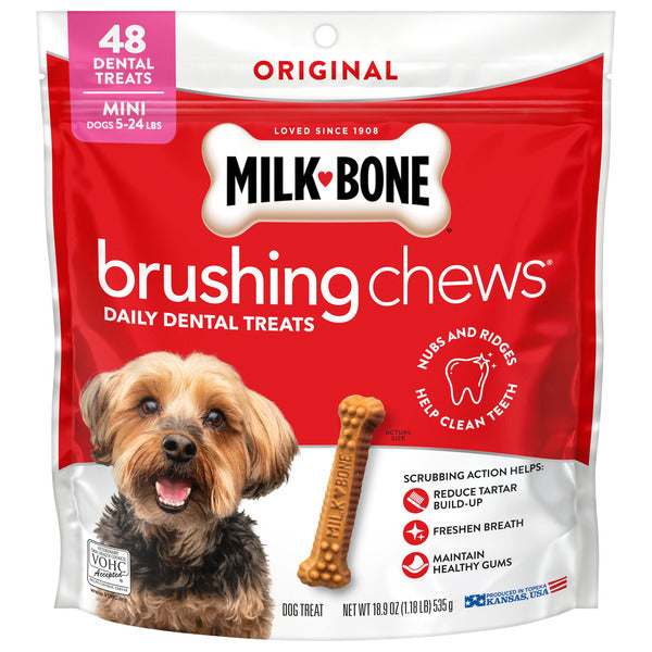 Milk-Bone Brushing Chews Daily Dental Dog Treats, Mini, 48 Bones  DestGlow