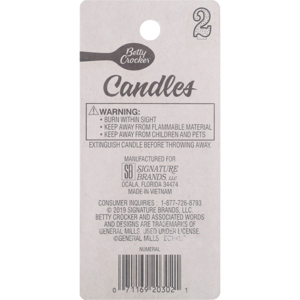 Betty Crocker Birthday Candle, Numeral 2, 3 Inch  DestGlow