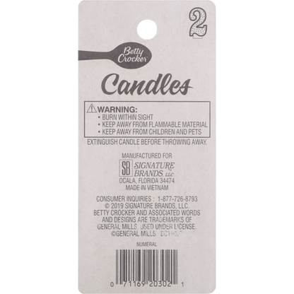 Betty Crocker Birthday Candle, Numeral 2, 3 Inch
