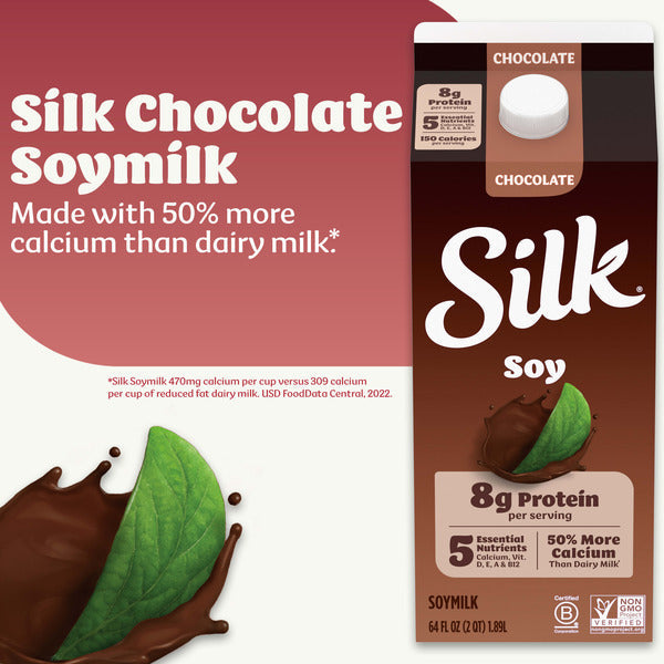 Silk Soy Milk, Chocolate, Dairy Free, Gluten Free, Delicious Vegan Plant Based Milk with 5 Essential Nutrients, 64 fl oz Half Gallon