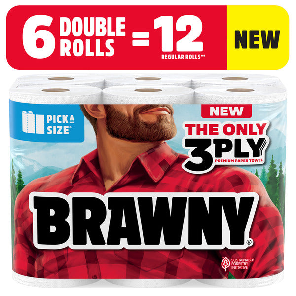 BRAWNY PICK-A-SIZE PAPER TOWELS, 6 DOUBLE ROLLS  DestGlow