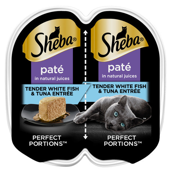 SHEBA PERFECT PORTIONS Perfect Portions Wet Cat Food Pate White Fish and Tuna, 2.6 oz. Twin-Pack Trays (24 Count)