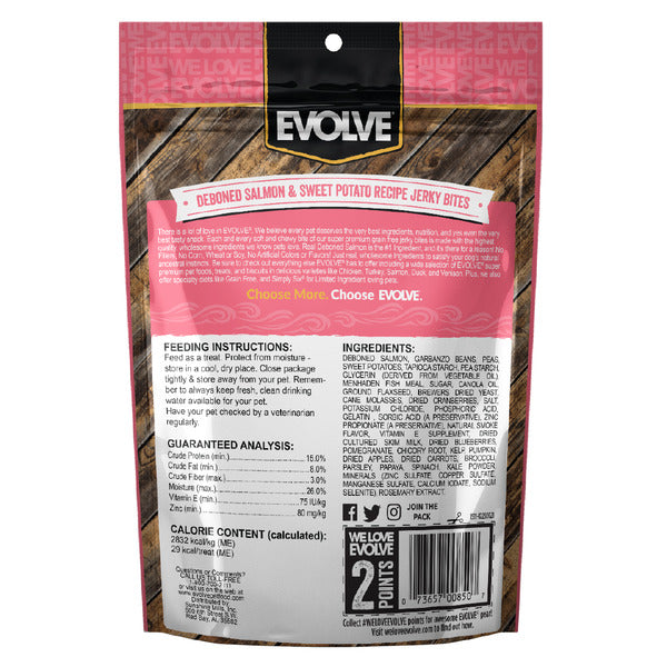 EVOLVE Grain Free Salmon &amp; Sweet Potato Jerky Bites for Dogs  DestGlow