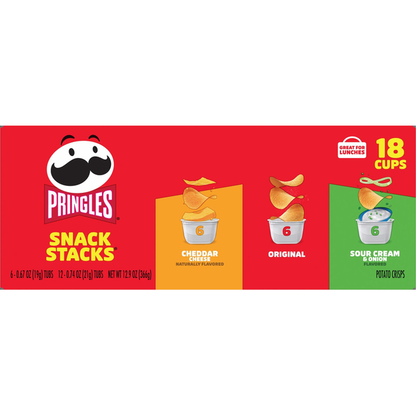 Pringles Potato Crisps, Cheddar Cheese, Original, Sour Cream &amp; Onion, Snack Stacks
