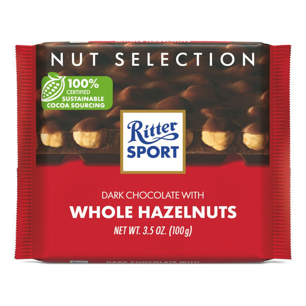 Ritter Sport Dark Chocolate Candy Bar with Crunchy Whole Hazelnuts  DestGlow