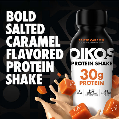 Oikos Protein Shake, Salted Caramel, 30g High Protein Drinks, Shelf Stable, Ready to Drink, 5g Prebiotic Fiber, 12 fl oz Bottle  DestGlow