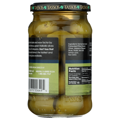 Tassos Green Olives Stuffed W/ Jalapeno