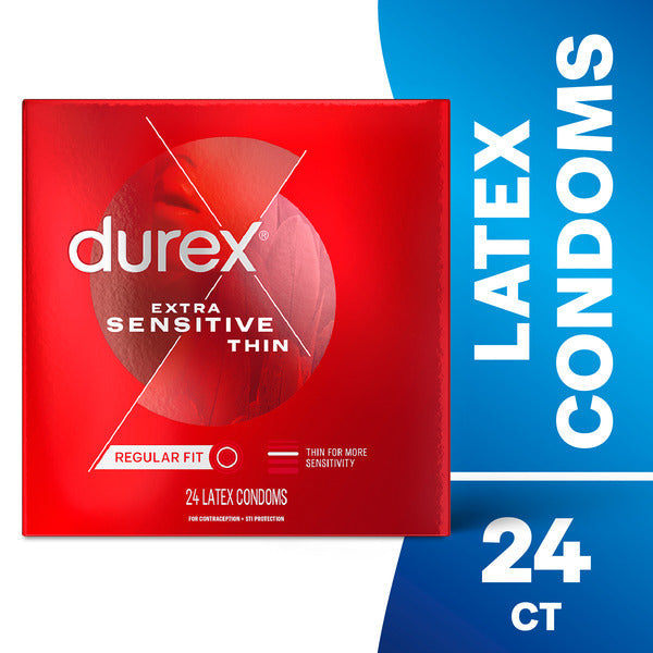 DUREX® Durex Condom Extra Sensitive Natural Latex Condoms, 24 Count - Ultra Fine &amp; Extra Lubricated, Regular Fit, FSA HSA Eligible  DestGlow