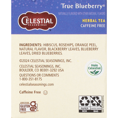 Celestial Seasonings Herbal Tea, Caffeine Free, True Blueberry