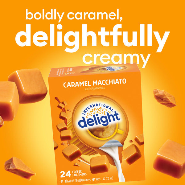 International Delight Coffee Creamer Singles, Caramel Macchiato, Shelf Stable Flavored Creamer, 24 Ct, 0.44 FL OZ, Pre-Portioned Creamers
