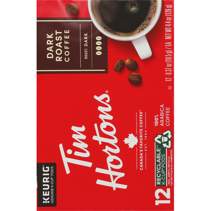Tim Hortons Coffee, Dark Roast, K-Cup Pods