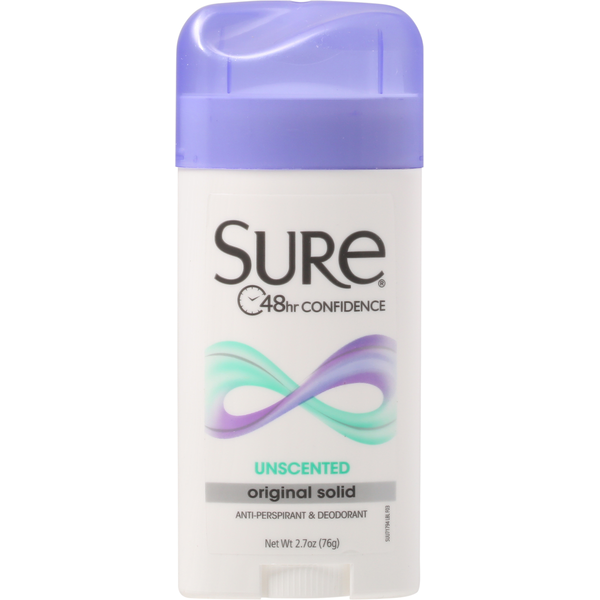 Sure Anti-Perspirant &amp; Deodorant, Unscented, Original Solid