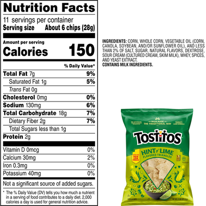 Tostitos Tortilla Chips, Hint of Lime Flavored