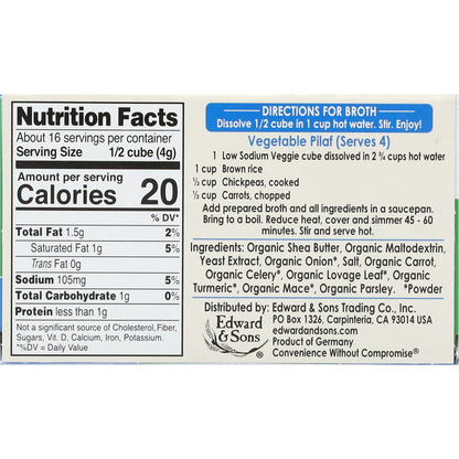 Edward &amp; Sons Low Sodium Garden Veggie Bouillon Cubes