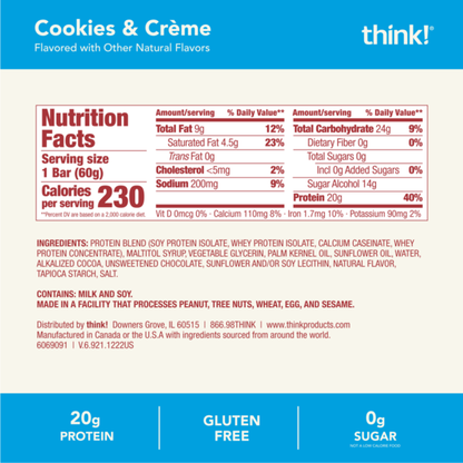 think! High Protein Cookies and Creme Bar  DestGlow