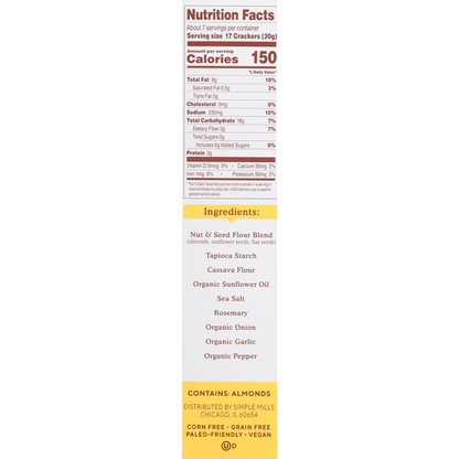 Simple Mills  Almond Flour Crackers, Rosemary &amp; Sea Salt, Family Size