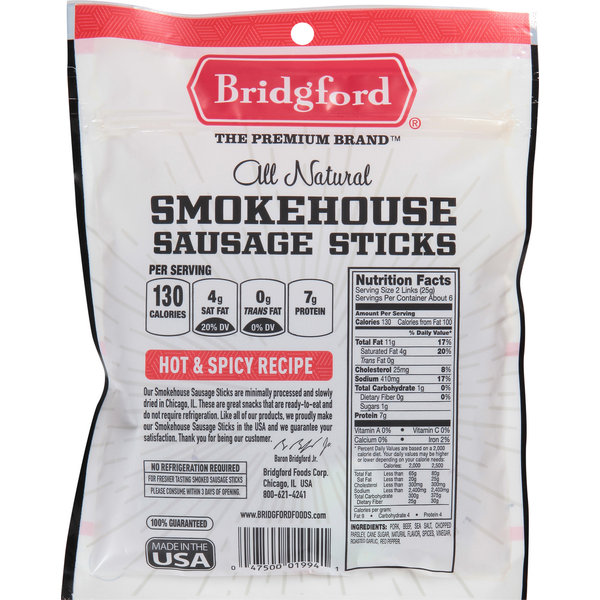 Bridgford Sausage Sticks, Smokehouse, Hot &amp; Spicy Recipe  DestGlow