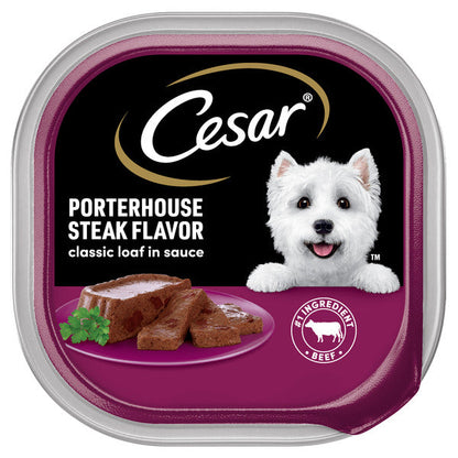 Cesar Loaf in Sauce Adult Wet Dog Food Porterhouse Steak Flavor, 3.5 oz. Tray