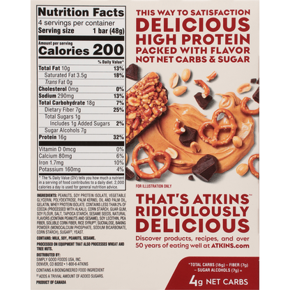 Atkins Chocolate Peanut Butter Pretzel High Protein Bar  DestGlow